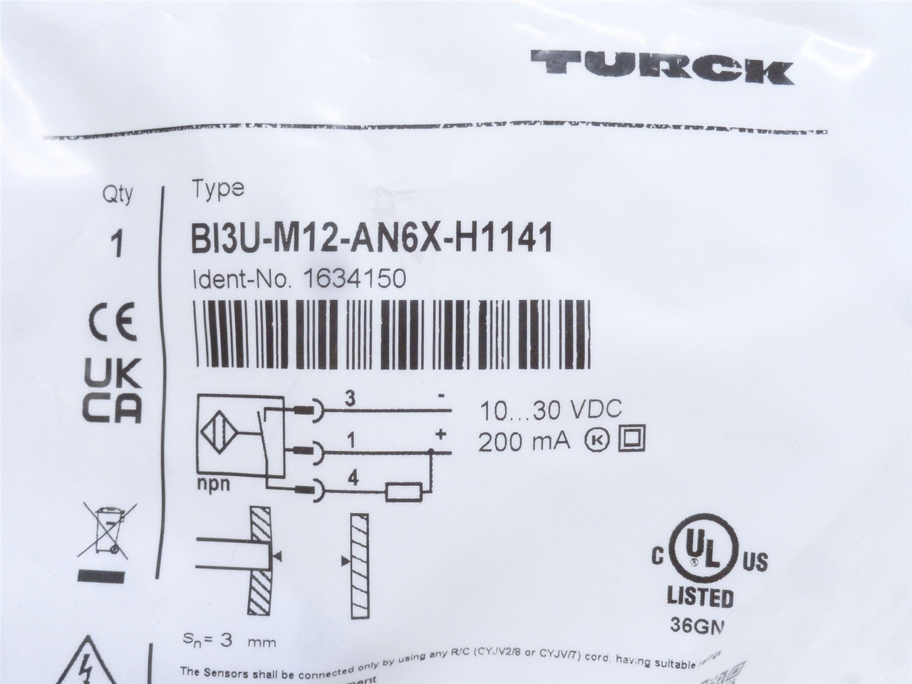 Turck BI3U-M12-AN6X-H1141; Proximity Switch 1634150; 10-30VDC
