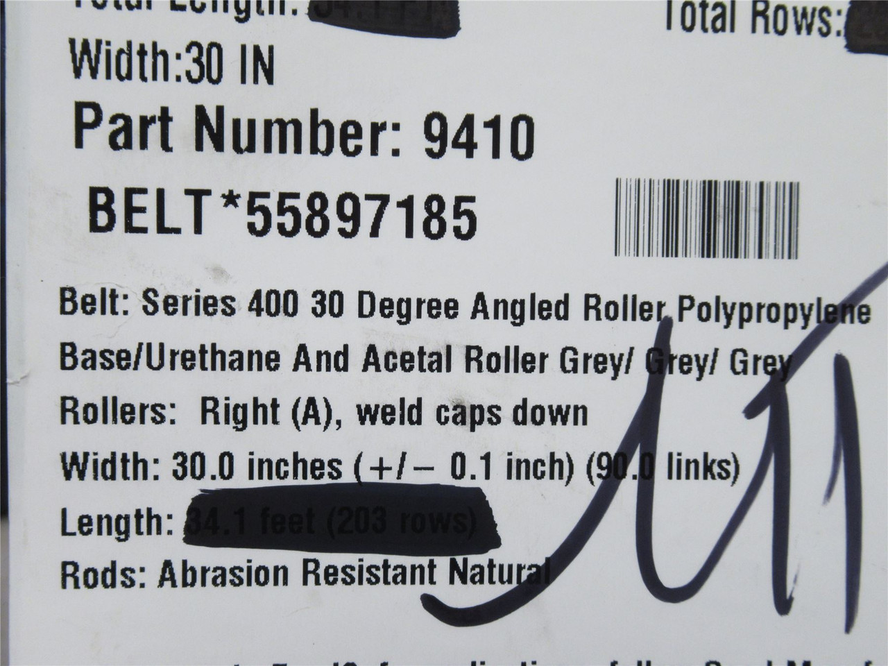 Intralox S400-30-8; Ser400; 30deg Angled Roller Belt 8'Lx30"W