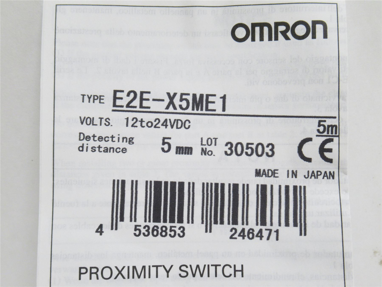 Omron E2E-X5ME1; Prox Sensor; 12-24VDC; Detect Distance; 5mm