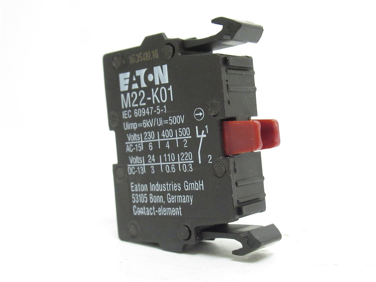 Eaton M22-K01; Contact Block; 22.5mm; 6A; 120VAC; SPST; 1NC