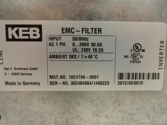 KEB 10E4T60-0001; EMC-Filter HF; 30A; 240V; 5" Leads