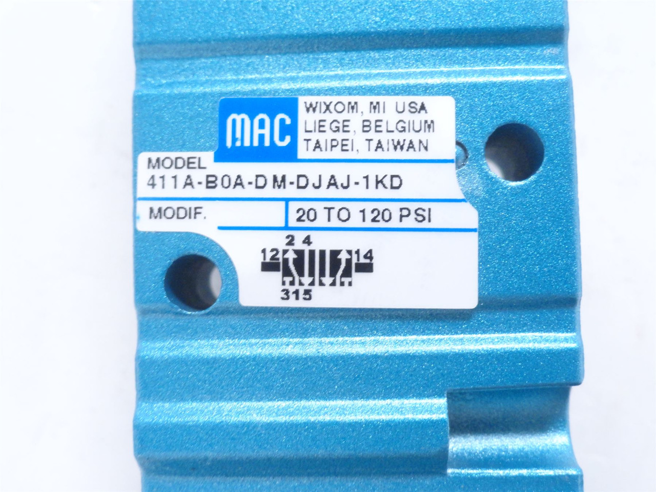 MAC 411A-BOA-DM-DJAJ-1KD; Solenoid Valve; 20-120PSI; 110/120V