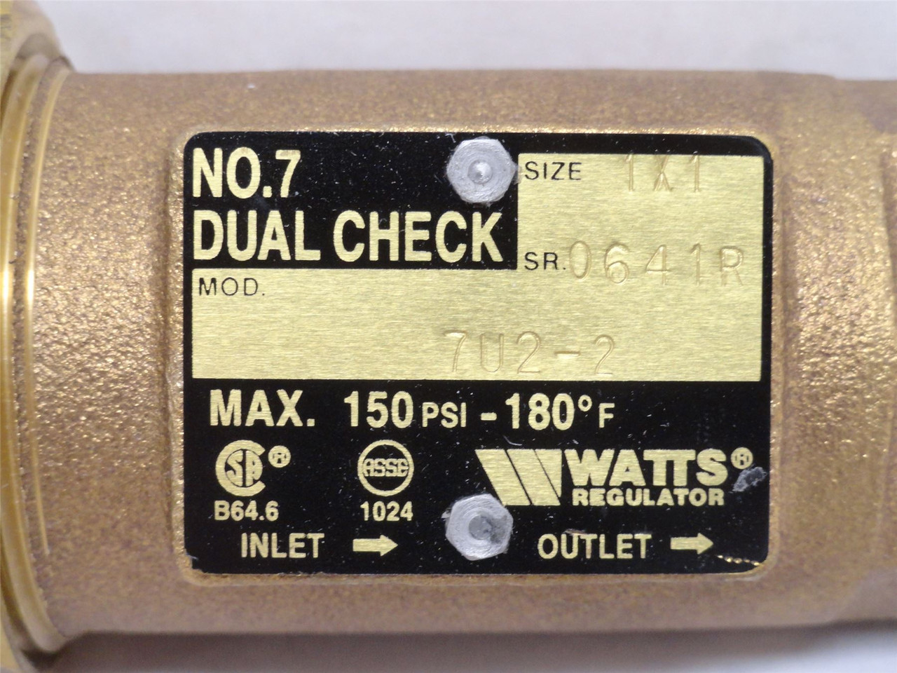 Watts 7 U2-2; Bronze Backflow Preventer Dual Check Valve 1NPT