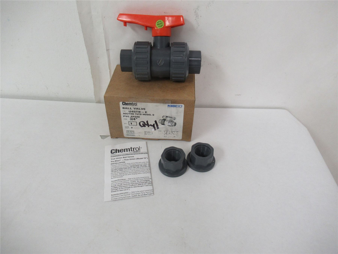 Chemtrol U45TB-E; Ball Valve PVC 3/4" NPT & Socket Fittings