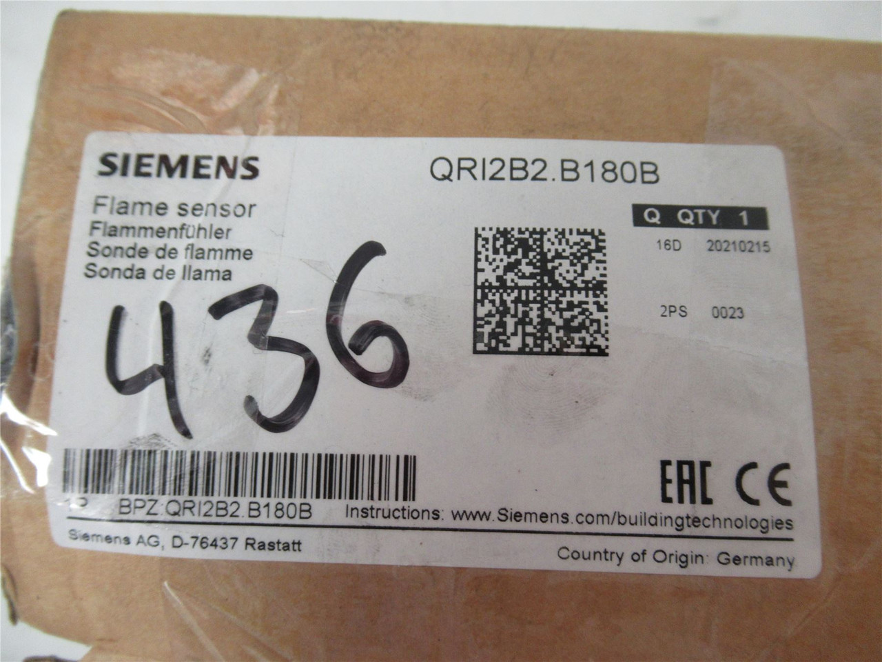 Siemens QR12B2.B180B; Infared Flame Detector Front Cable180cm