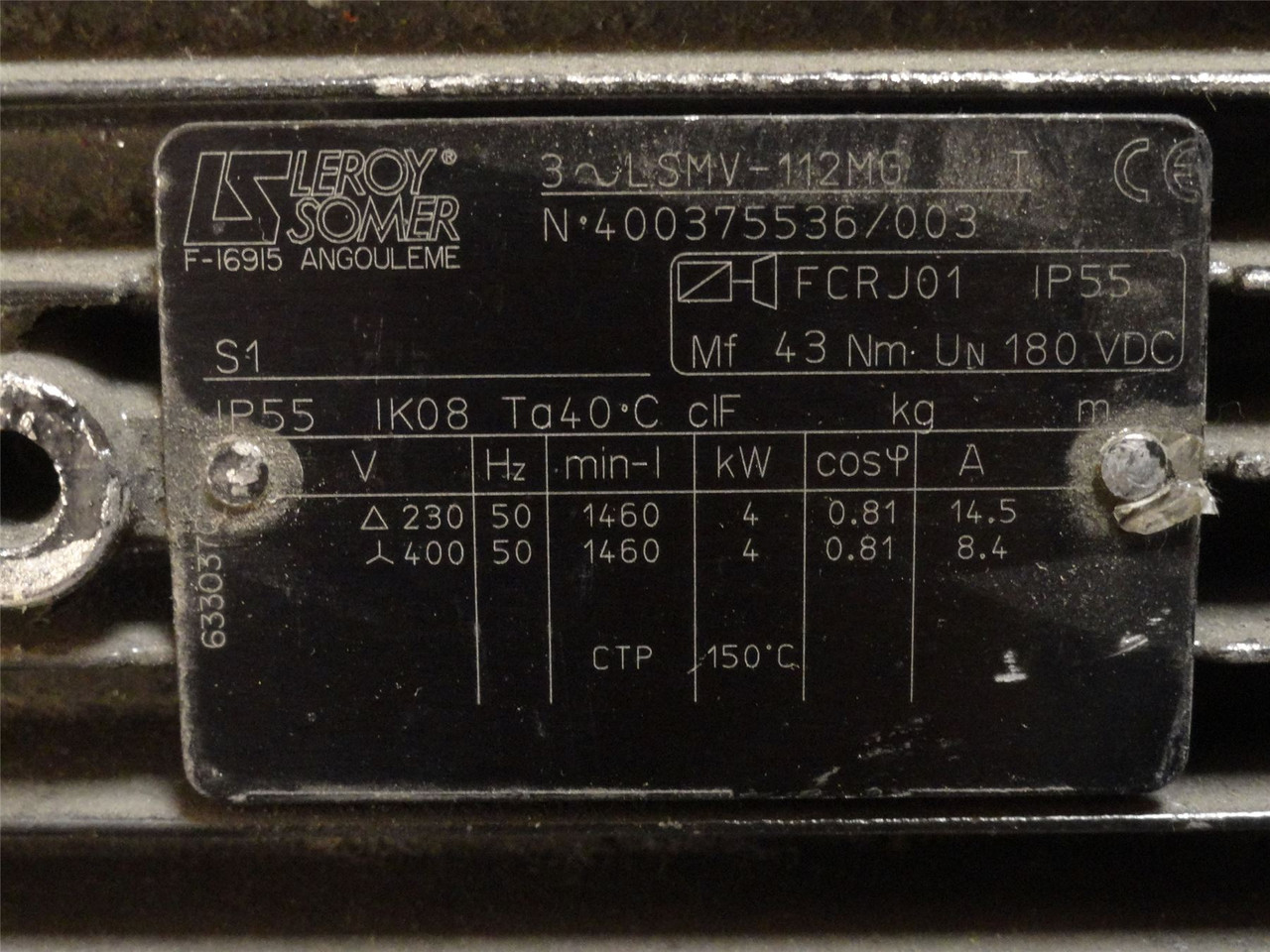 Leroy-Somer LSMV-112MG; AC Brake Motor 4kW 230/400V 1460RPM
