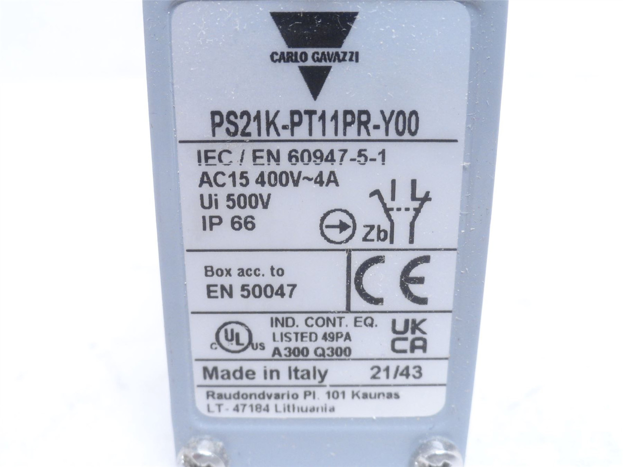 Carlo Gavazzi PS21K-PT11PR-Y00; Limit Switch; 4A; 400VAC - Austin ...