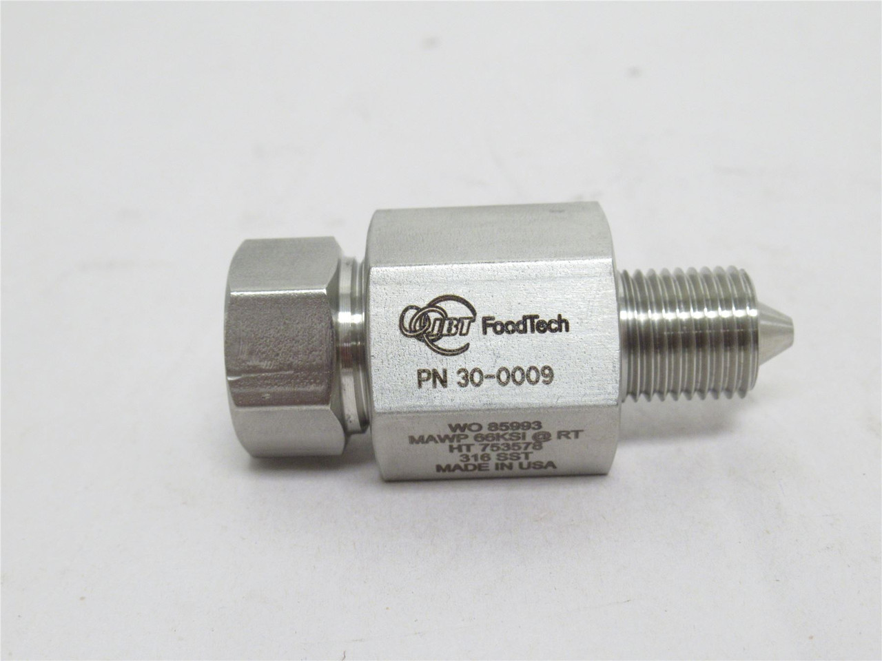 JBT 30-0009; Bushing Assy SS-316; 9/16-18 Threads x 3/8" Tube