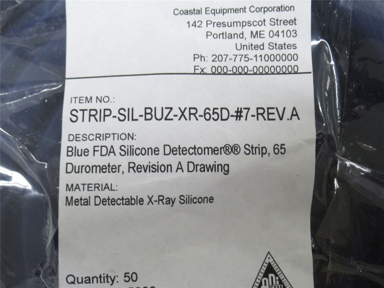 CEC STRIP-SIL-BUZ-XR-65D-#7; Blue FDA Silicone Strip; 50'L