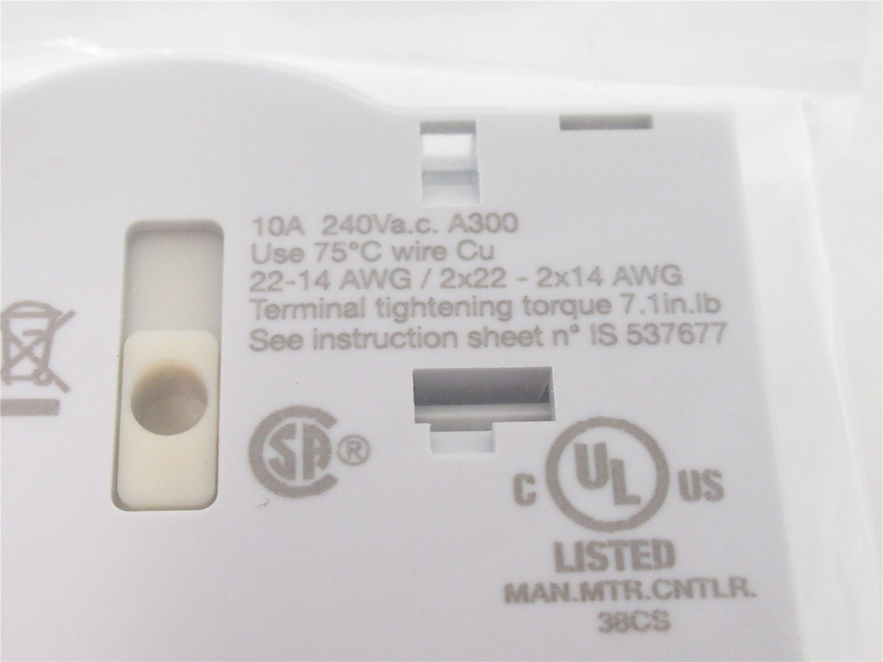 Eaton AC1NONC; Auxilary Contact; 240VAC; 10A; 14-22AWG