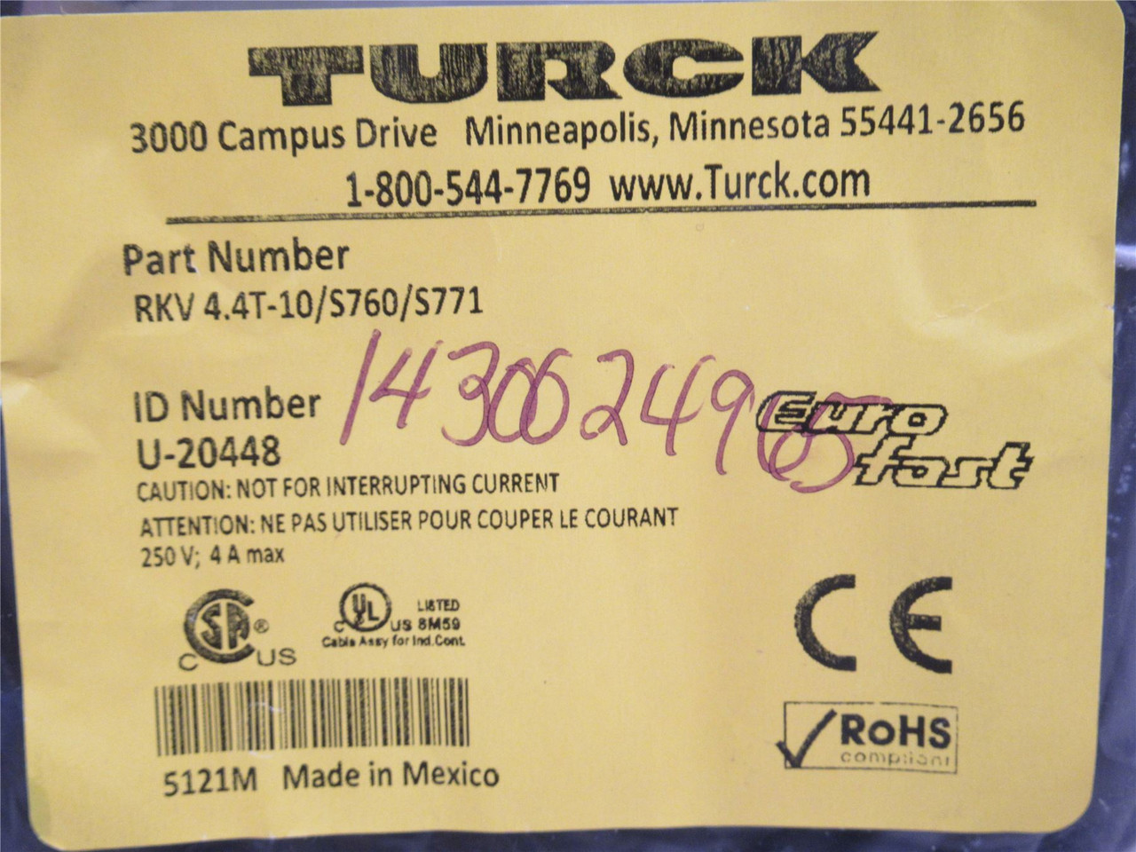 Turck RKV 4.4T-10/S760/S771; Cordset U-25526; 10m; 4-Wire