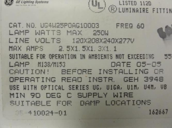 GE UG4W25P0AG10003; Ballast Housing; 250 W
