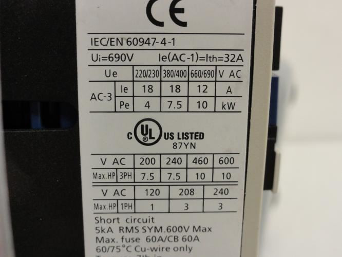 Dayton 2UXX1; Starter 18A; 3P; 600V Max; Coil: 24VAC