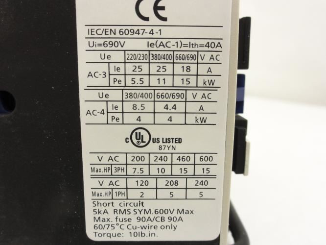 Dayton 2UXP1; Reversing Contactor 25A 3-Pole 600V Coil: 240V
