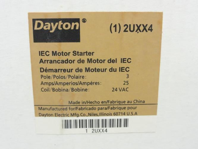 Dayton 2UXX4; Starter; 25A; 3P; 600V Max; Coil: 24V