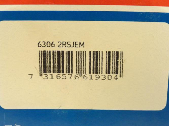 SKF 6306 2RSJEM; Ball Bearing 30mm ID x 72mm OD x 19mm Wide