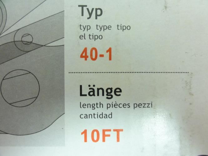 IWIS 40-1-10ft; Roller Chain # 40; 10ft; Single Strand