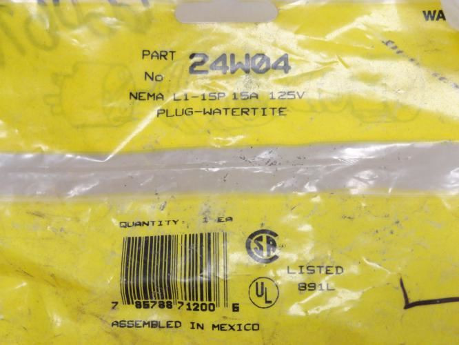 Woodhead 24W04; Watertite Locking Blade Plug; 15A; 125V