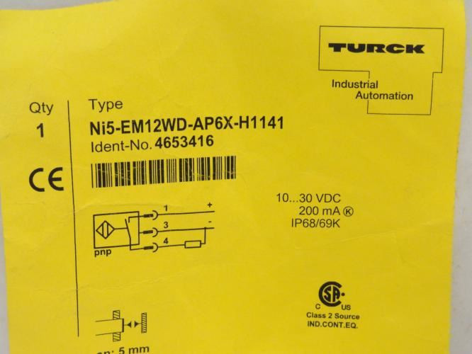 Turck Ni5-EM12WD-AP6X-H1141; Prox Sensor 4653416; 10-30VDC