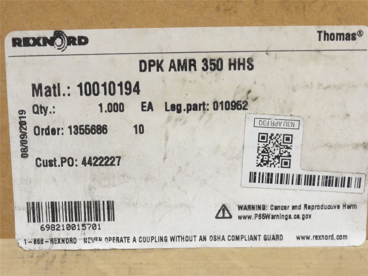 Rexnord DPK AMR 350 HHS; Box-10; Round Disk Pack 10010194