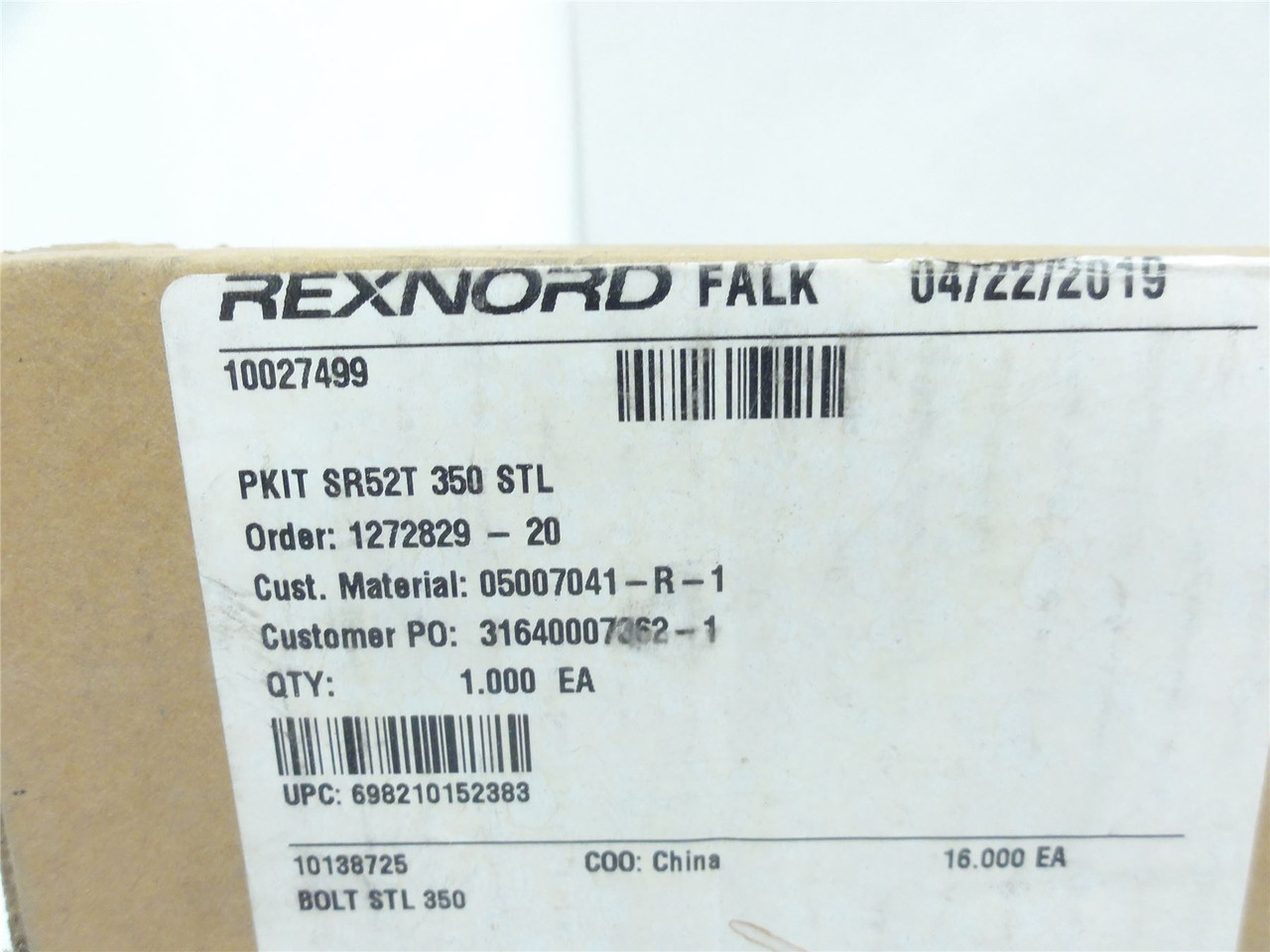 Rexnord PKIT SR52T 350 STL; Kit 10027499(Missing 1- bolt)