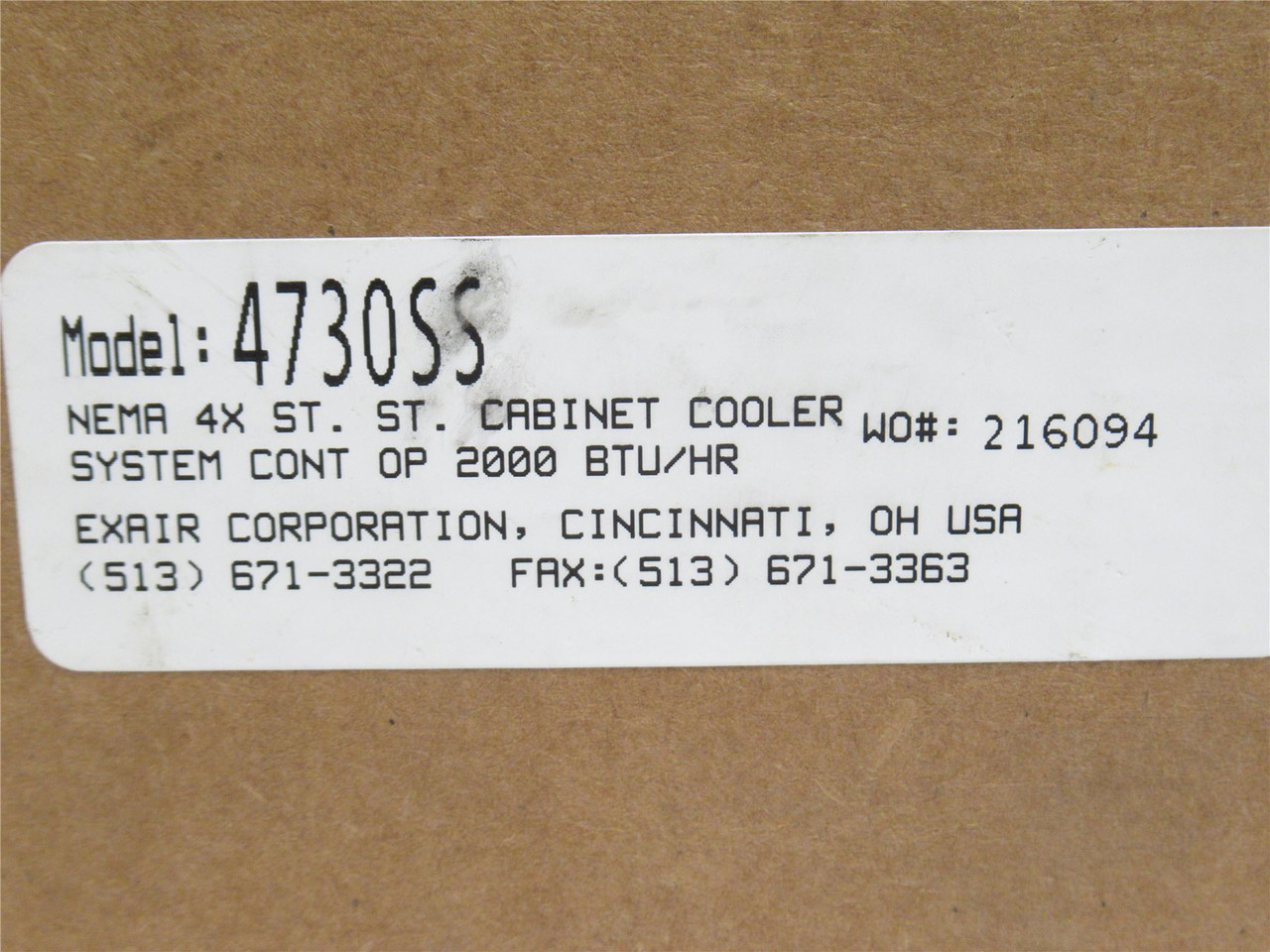 Exair 4730SS; Vortex Tube Enclosure Cooler 250PSI 2;000Btu/hr