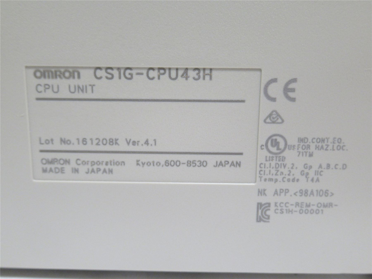 Omron CS1G-CPU43H; CPU Module; 5/DC 0.78A; 2 Expansion Racks