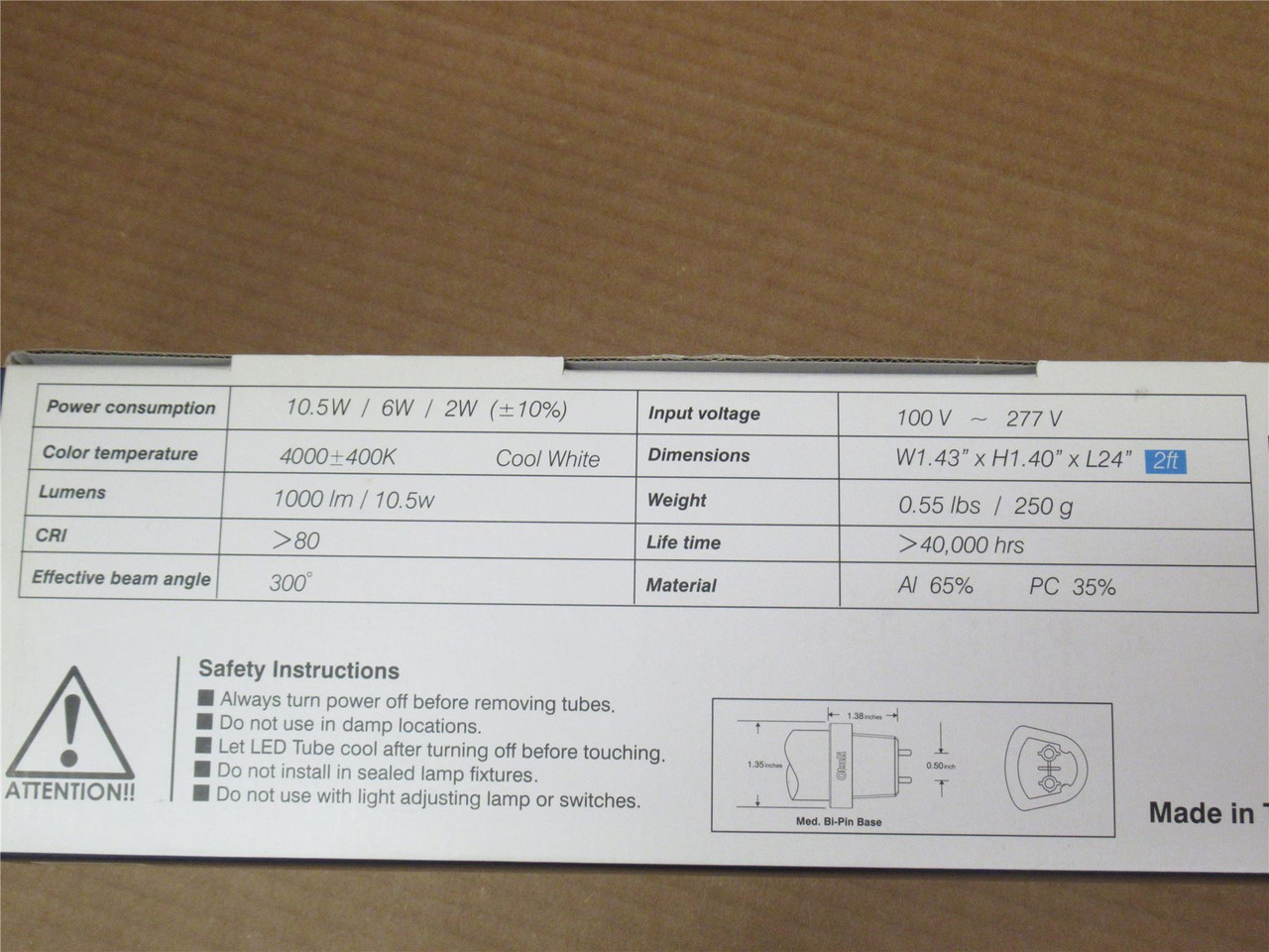 Otali T8/10.5W-2ft; Box-24 LED Bulbs 10.5W 2' Long Cool White