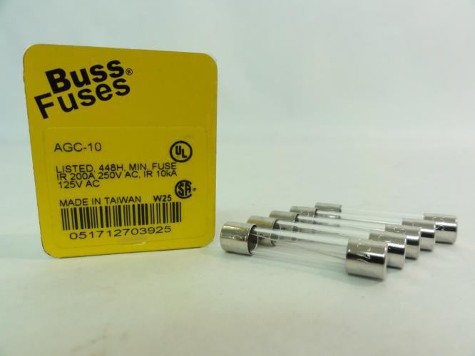 Bussmann AGC-10; Box-5 Fuses; 250VAC; 125VAC; 10A
