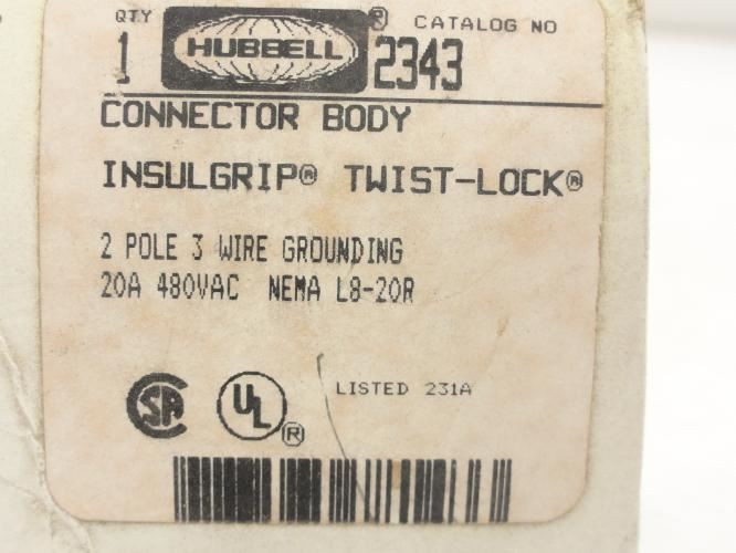 Hubbell 2343; Connector; 480V; 20A; 2P; 3W; 1PH