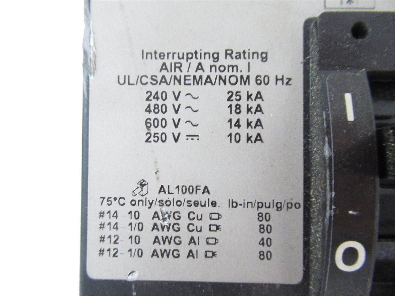 Square D FA36070; Breaker Frame TypeF 70A 480V Poles 3