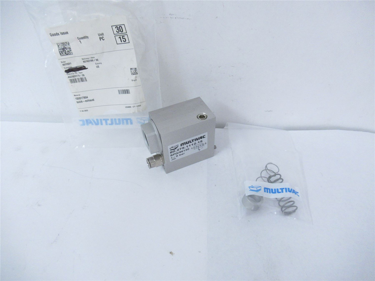Multivac 80.275.1112.15; Quick Exhaust Valve SPG/96130; 8BAR