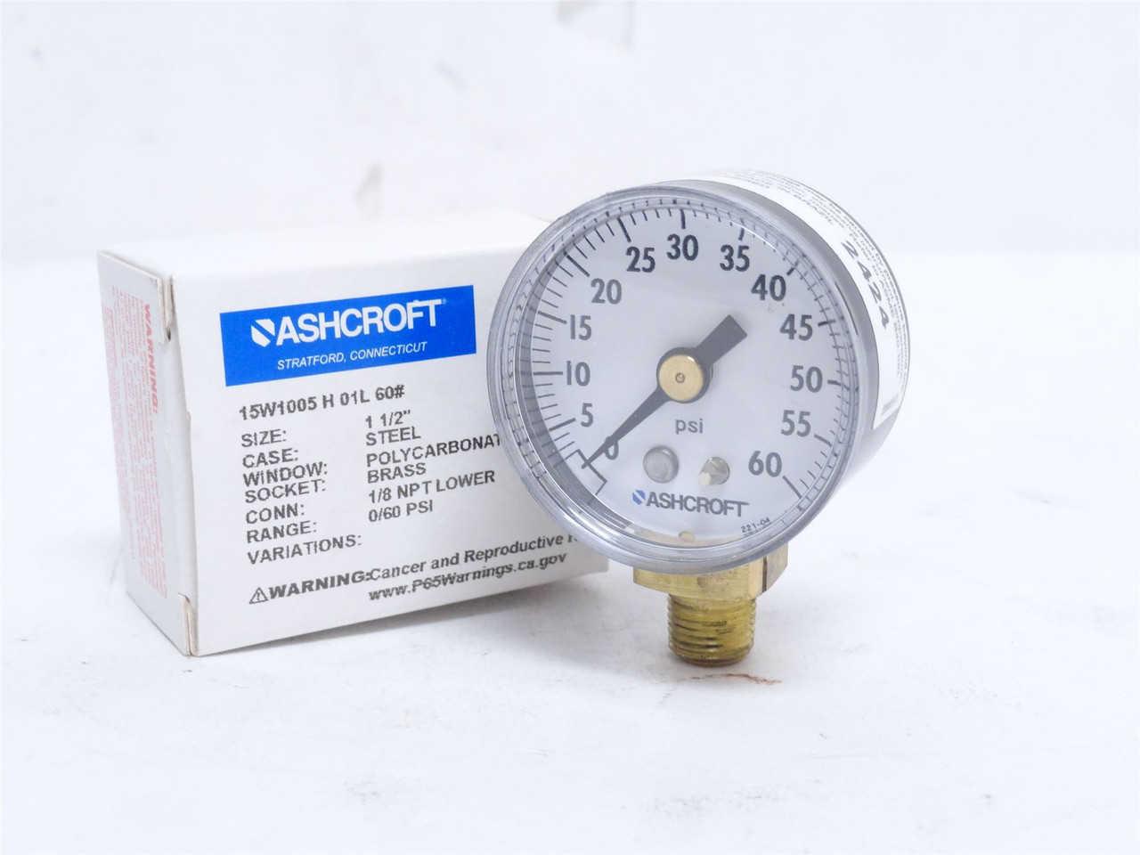 Ashcroft 15W1005?01L60#; Dry Pressure Gauge 0-60PSI 1.5" Dial