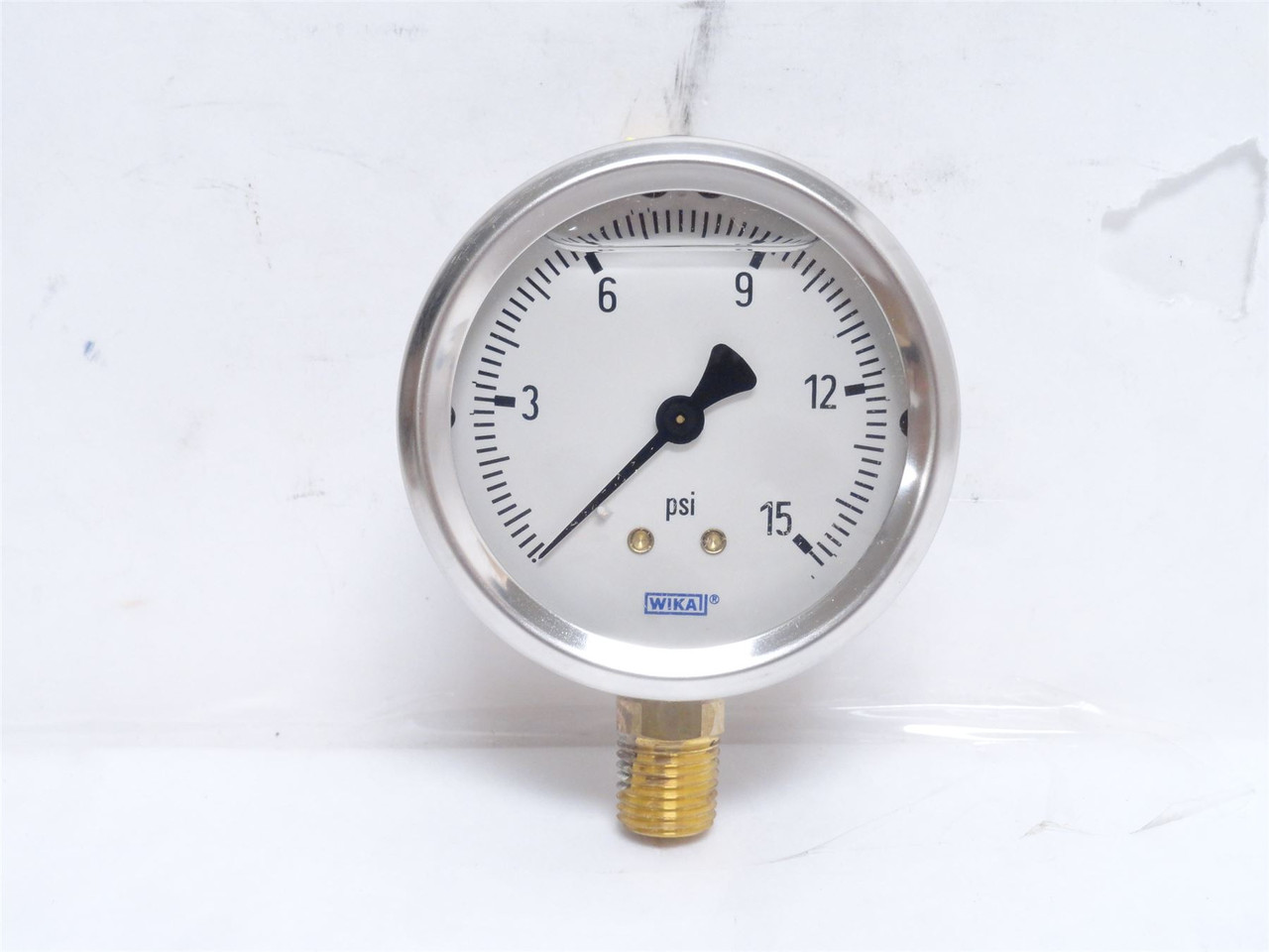 Wika 9767037; Liquid Filled Pressure Gauge 0-15PSI; 2.5" Dial