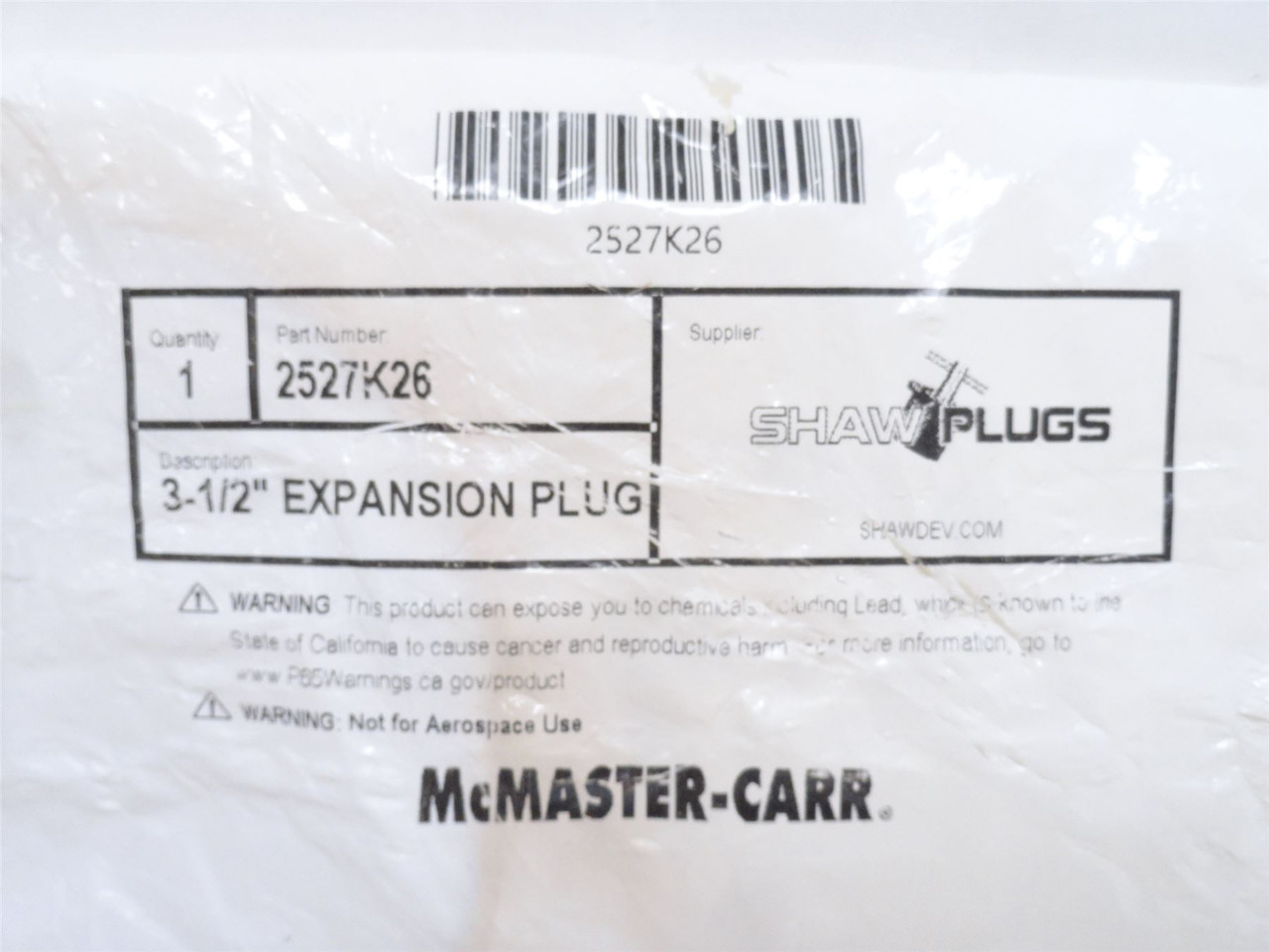 Shaw 2527K26; Mechanical Expansion Plug; Size: 3-1/2"