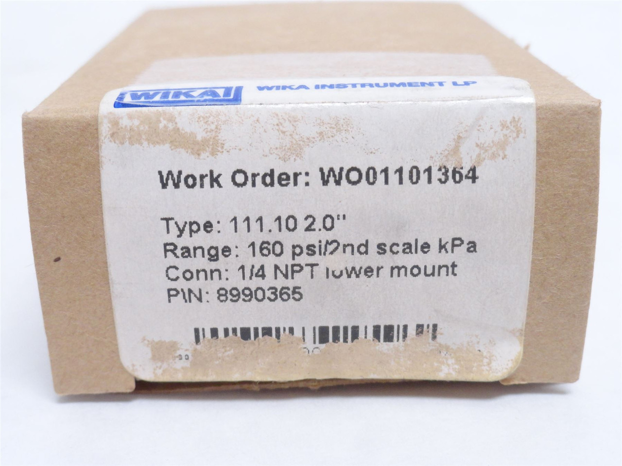 Wika 8990365; Dry Pressure Gauge; 0-160PSI; 2" Dial; 1/4NPT