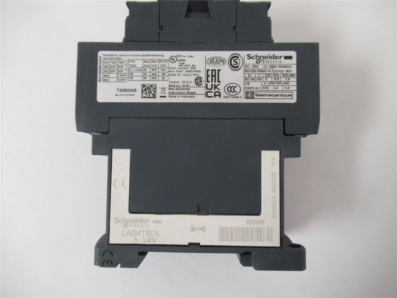 Square D LC1DT25BD; Contactor 25A  4-Pole 4-NO Coil:  24VDC