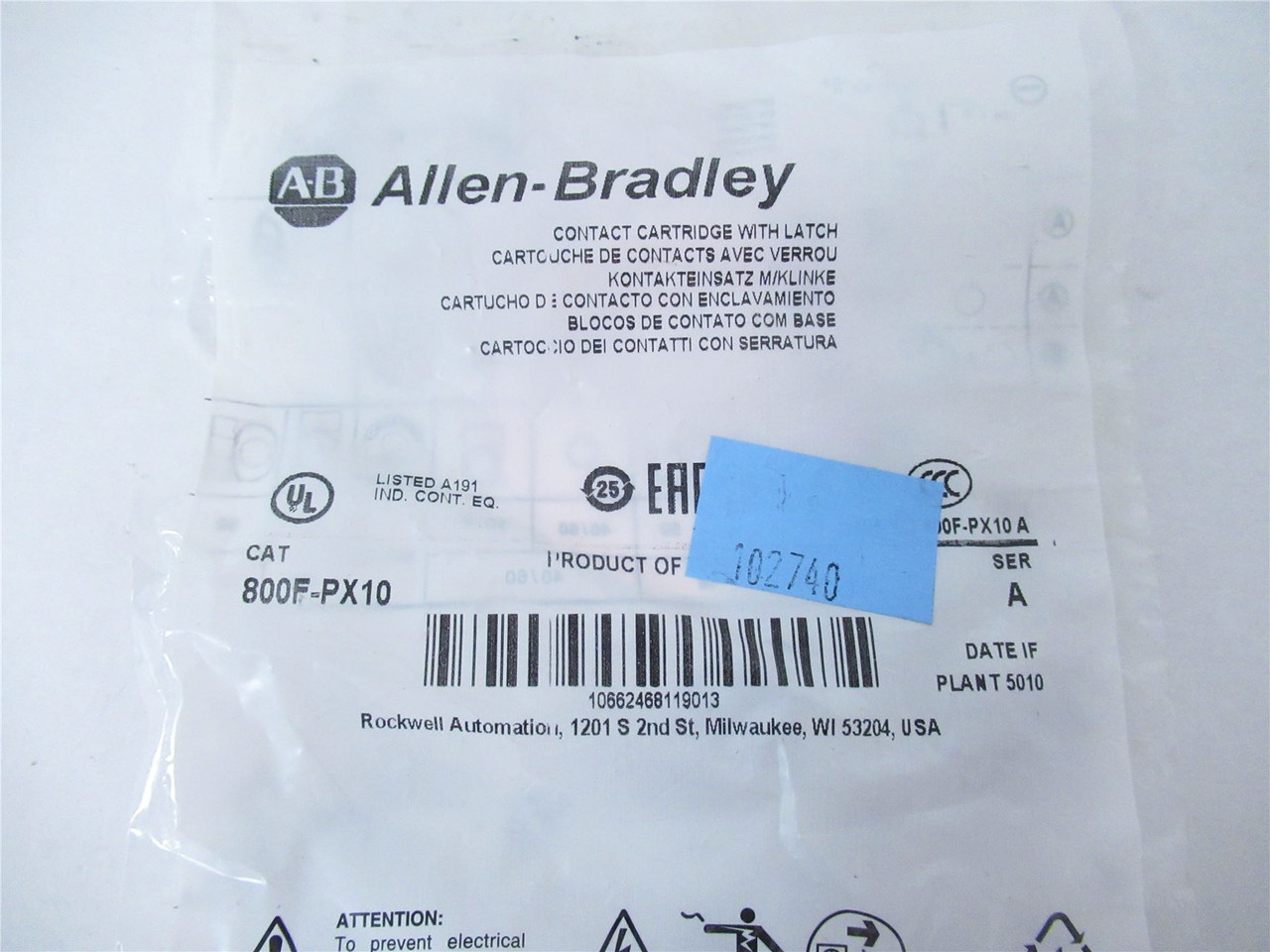 Allen-Bradley 800F-PX10; Contact Block 1-NO 0-NC