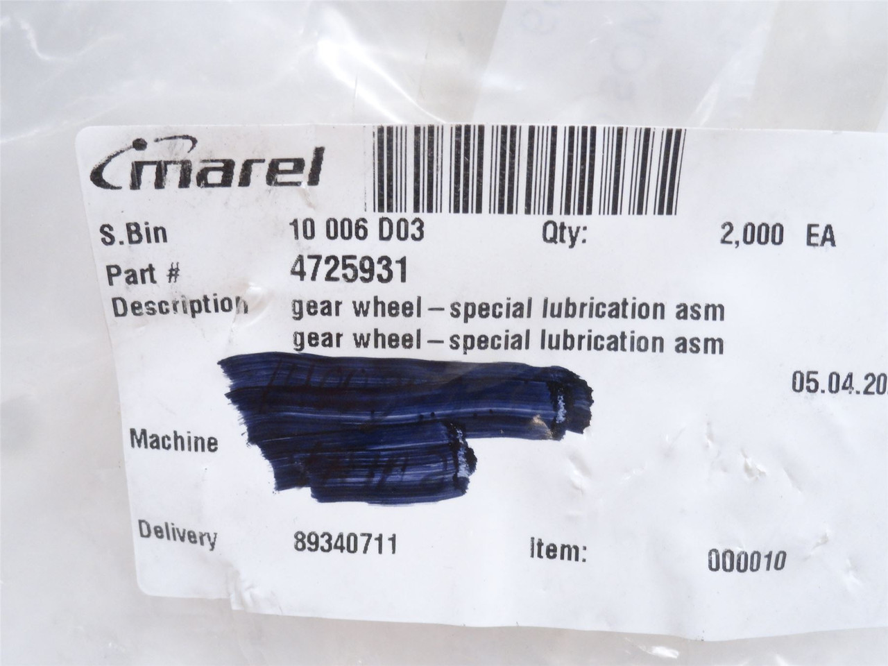 Marel 4725931; Gear Wheel; Special Lubrication; 19T; 7"OD