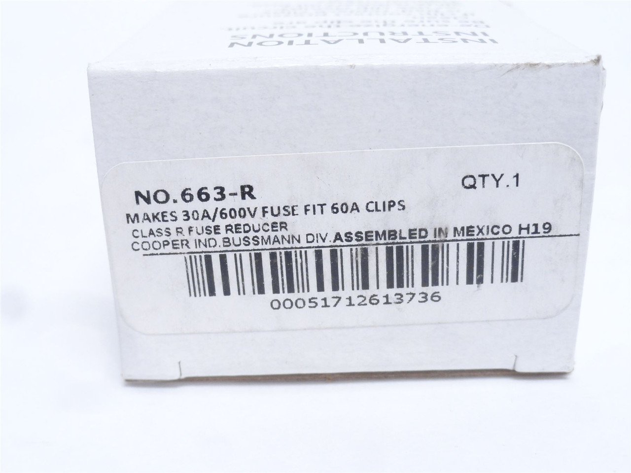 Bussmann 663-R; One Set-Fuse Reducers; 60A; 600VAC