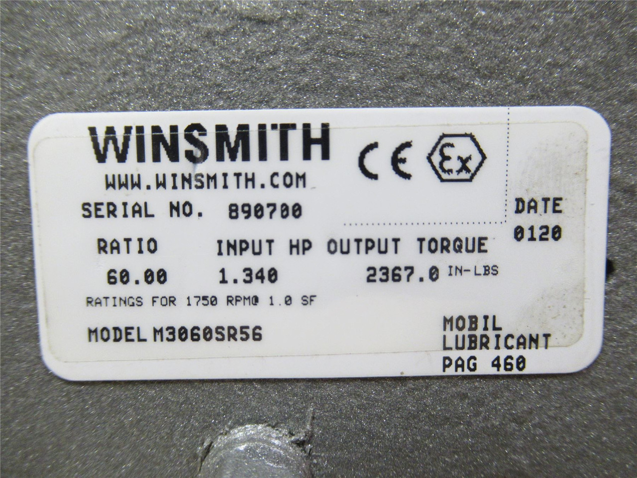 Winsmith M3060SR56; Gearbox; RA; 60:1 Ratio; Shaft: 1-5/8"OD