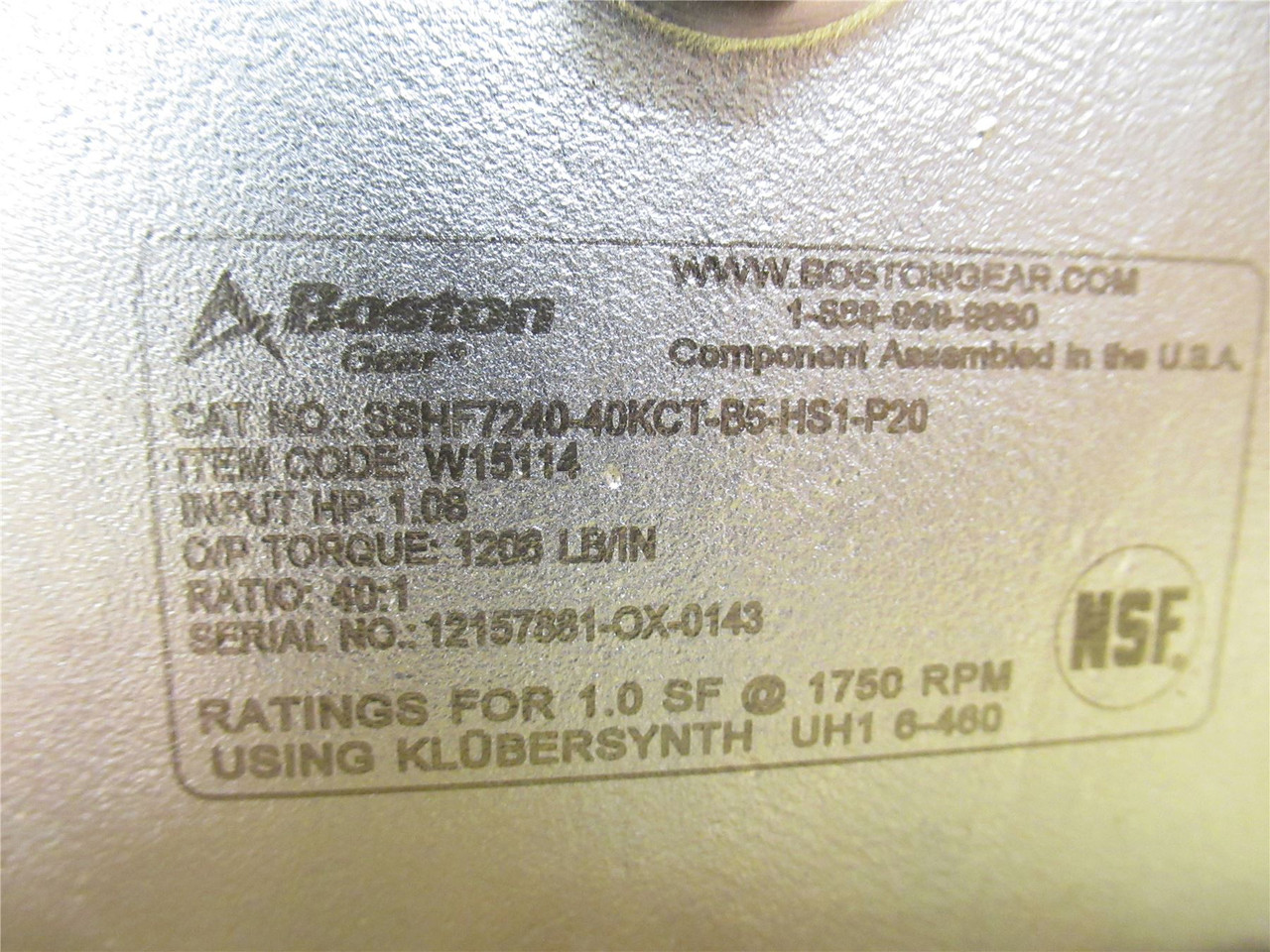 Boston Gear SSHF7240-40KCT-B5-HS1-P20; Gearbox SS; 40:1 Ratio