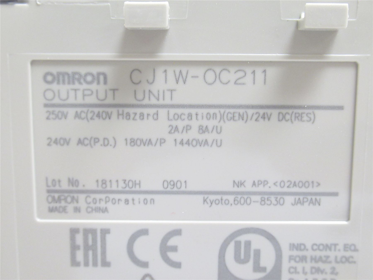 Omron CJ1W-0C211; Output Module; 250VAC; DIN Rail