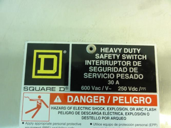 Square D H361DSWC; Disconnect Switch; 30A; 3P; 600V; 250VDC