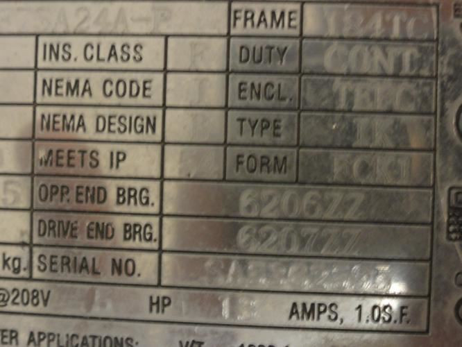 Toshiba 0052FTSA24A-P; AC Motor 5HP  230/460V 3490RPM 3PH