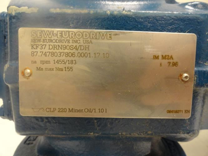 SEW KF37 DRN90S4/DH; Gearmotor 1.1Kw; 380-400V; 1762/221Rpm; 3Ph