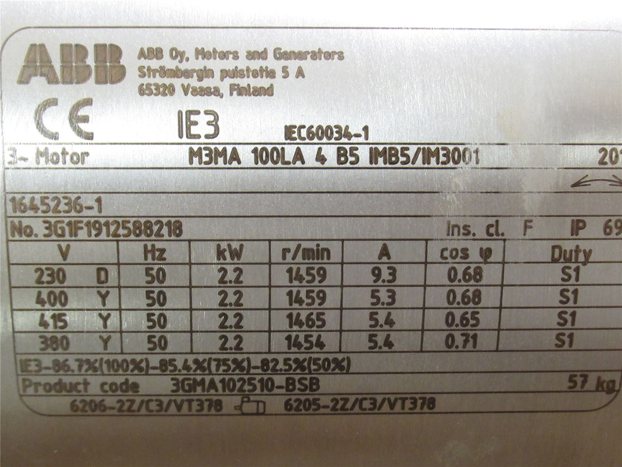 ABB M3MA 100LA 4 B5; Encapsulated Motor; SS; 2.2kW; 230V@50Hz