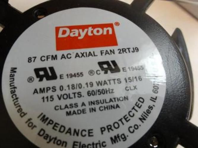 Dayton 2RTJ9; Axial Fan 4-1/8" Sq. 115 Voltage 87 CFM