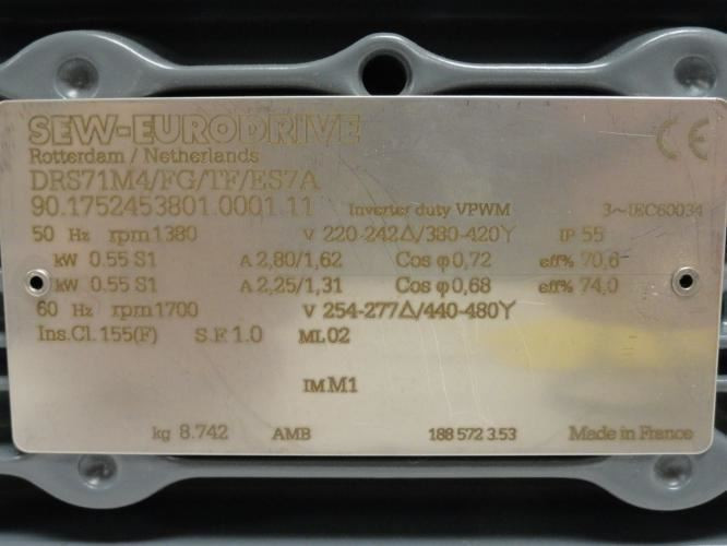 SEW DRS71M4/FG/TF/ES7A; AC Motor 0.55kW; 380-420V; 1380RPM; 3Ph