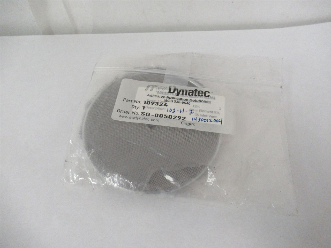 ITW Dynatec 109324; Filter F/4" Vent Assembly Kit